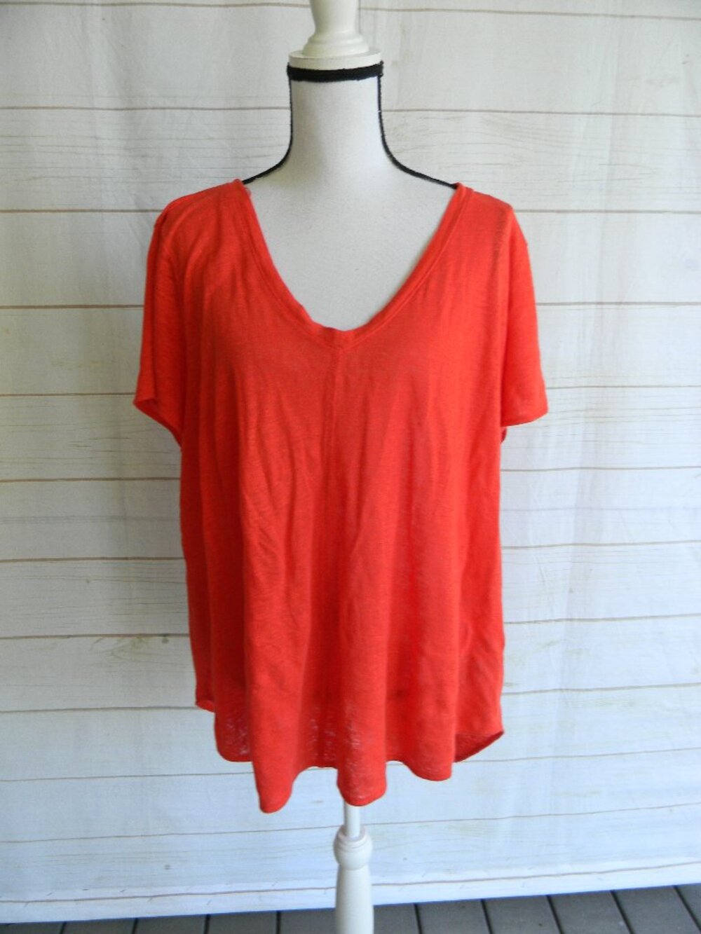 TAHARI 100% LINEN ORANGE V-NECK SHORT SLV T-SHIRT SZ 1X